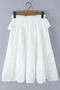 casual non-stretch solid color long sleeves flower cotton midi skirt_White