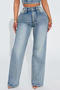 stylish plus size slight stretch rhinestones decor high waist straight jeans_Dark Gray_Blue