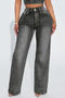 stylish plus size slight stretch rhinestones decor high waist straight jeans_Dark Gray