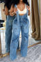 stylish plus size slight stretch high waist denim overalls_Black_Blue