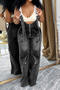 stylish plus size slight stretch high waist denim overalls_Black