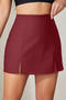 stylish slight stretch 5 colors high waist zip-up side all-match skort_Black_Rose Red