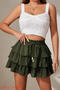 stylish slight stretch cascading ruffle beading lace-up all-match skort_Black_White_Dark Green