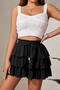 stylish slight stretch cascading ruffle beading lace-up all-match skort_Black