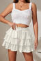stylish slight stretch cascading ruffle beading lace-up all-match skort_Black_White