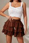 stylish slight stretch cascading ruffle beading lace-up all-match skort_Black_White_Dark Green_Reddish Brown