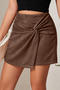 stylish slight stretch suede 3 colors kinked all-match skort_Black_Khaki _Brown