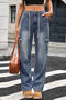 casual plus size non-stretch mid waist multi-pocket cargo straight-leg jeans_Black_Blue