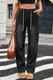 casual plus size non-stretch mid waist multi-pocket cargo straight-leg jeans_Black