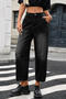 casual plus size non-stretch mid waist loose cropped jeans_Black