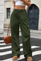 casual plus size non-stretch 4 colors mid waist cargo straight jeans_Black_Dark Green