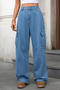 casual plus size non-stretch 4 colors mid waist cargo straight jeans_Black_Dark Green_Blue