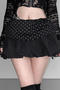 casual non-stretch polka dot print patchwork pleated low-waist mini skirt_Black