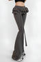 casual slight stretch solid color bow ruffle decor pants(size run small)_Black_Gray