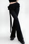casual slight stretch solid color bow ruffle decor pants(size run small)_Black