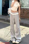 casual non-stretch contrast color high-waist pocket pants(size run small)_Black_Gray
