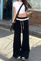 casual non-stretch contrast color high-waist pocket pants(size run small)_Black