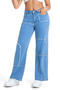 casual plus size slight stretch 4-colors solid color mid waist straight jeans_Black_White_Sky Blue