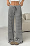 casual plus size slight stretch 4 colors stripe printing drawstring loose pants_Black