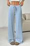casual plus size slight stretch 4 colors stripe printing drawstring loose pants_Black_Pink_Sky Blue
