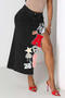 casual plus size slight stretch non-stretch embroidery letters midi denim skirt_Black