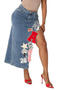 casual plus size slight stretch non-stretch embroidery letters midi denim skirt_Black_Sky Blue