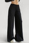 casual non-stretch solid color high-waist pocket loose pants(size run small)_Black