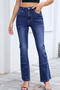 casual plus size slight stretch slim mid waist jeans_Black_Blue