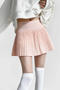 casual slight stretch high-waist solid color pleated mini skirt(size run small)_Pink