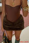 sexy non-stretch low-waist shirring plush mini skirt_Khaki _Brown