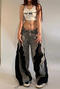 casual non-stretch contrast color high-waist loose pants_Gray