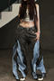 casual non-stretch contrast color high-waist loose pants_Gray_Red_Blue