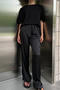 casual non-stretch 4 colors solid color drawstring pants_Black