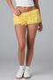 stylish slight stretch solid color multi-layer lace stitching low waist shorts_Yellow