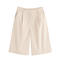 casual non-stretch solid color high-waist pocket shorts_Beige