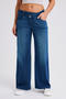 casual high stretch mid waist loose straight-leg jeans_Blue_Dark Blue
