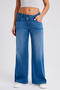 casual high stretch mid waist loose straight-leg jeans_Blue