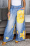 casual plus-size non-stretch floral prints loose wide-leg pants_Red_Yellow