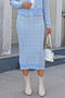 stylish slight stretch checkered knitted 3 colors all-match midi skirt_Black_Sky Blue