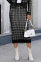 stylish slight stretch checkered knitted 3 colors all-match midi skirt_Black