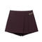 casual non-stretch high-waist metal chain decor skort_Black_Rose Red