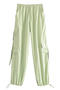 casual non-stretch nylon 4 colors high-waist pocket pants_Black_Gray_Light Green
