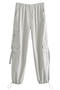 casual non-stretch nylon 4 colors high-waist pocket pants_Black_Gray