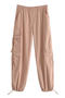 casual non-stretch nylon 4 colors high-waist pocket pants_Black_Gray_Light Green_Khaki