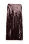 casual non-stretch 4 colors sequin decor high-waist slit midi skirt_Black_Red_Brown