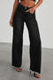 casual plus-size non-stretch solid color wide-leg jeans_Black
