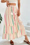 casual non-stretch multicolor printing high-waist drawstring maxi skirt_Magenta_Beige