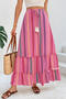 casual non-stretch multicolor printing high-waist drawstring maxi skirt_Magenta