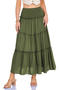 stylish vacation slight stretch 5 colors smocked maxi skirt_Black_White_Dark Green