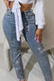 casual plus size slight stretch slim fit hole rhinestone decor jeans_Black_Blue